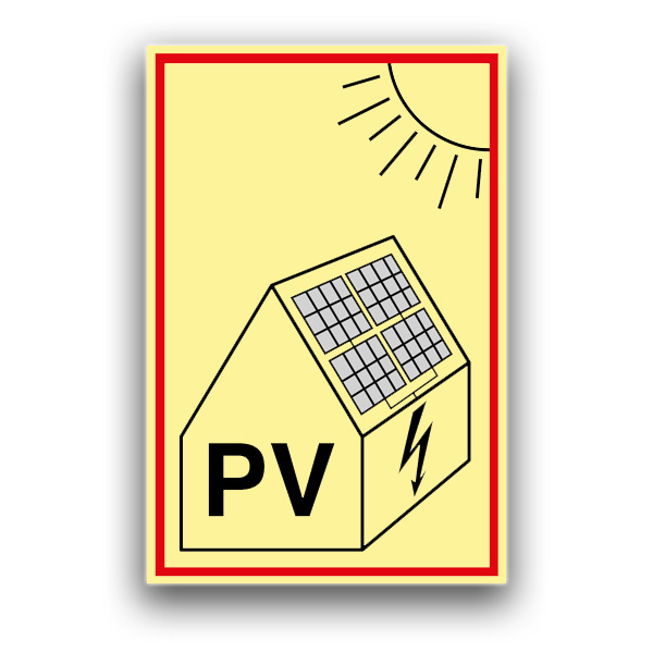 Hinweis auf Photovoltaikanlage - Brandschutzzeichen Nachleuchtend