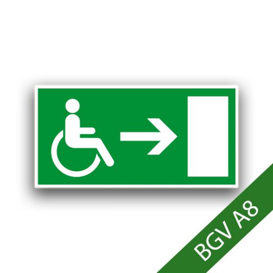 Rettungsweg für Rollstuhlfahrer rechts - Fluchtwegzeichen BGV A8