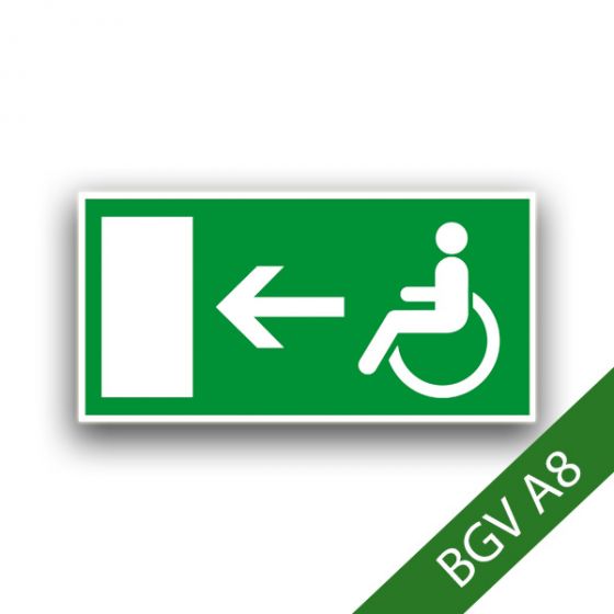 Rettungsweg für Rollstuhlfahrer links - Fluchtwegzeichen BGV A8