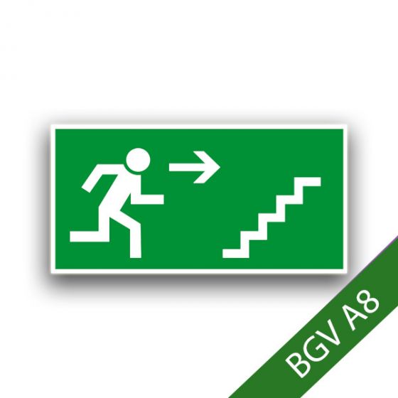 Rettungsweg Treppe aufwärts rechts - Fluchtwegzeichen BGV A8