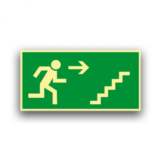Rettungsweg Treppe aufwärts rechts - Fluchtwegzeichen Nachleuchtend