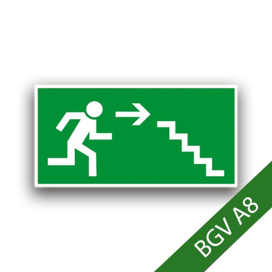 Rettungsweg Treppe abwärts rechts - Fluchtwegzeichen BGV A8