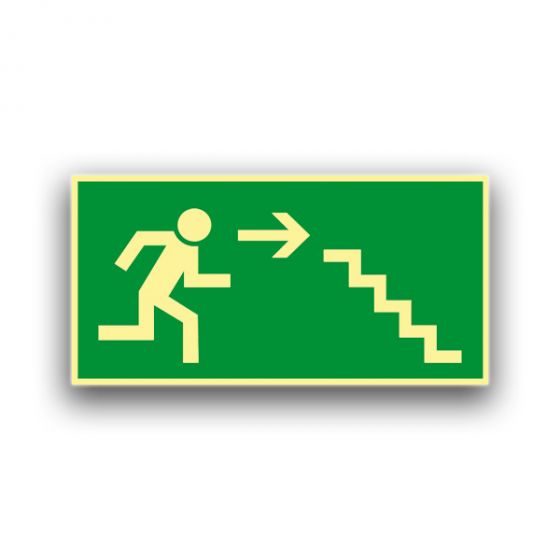 Rettungsweg Treppe abwärts rechts - Fluchtwegzeichen Nachleuchtend