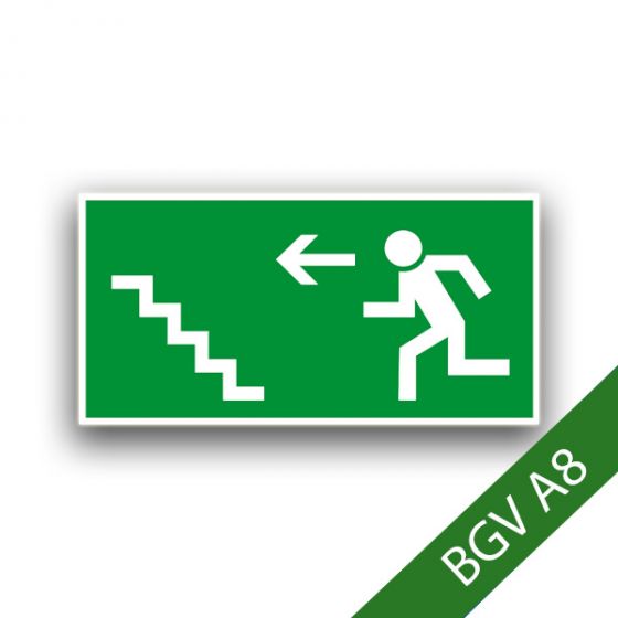 Rettungsweg Treppe aufwärts links - Fluchtwegzeichen BGV A8
