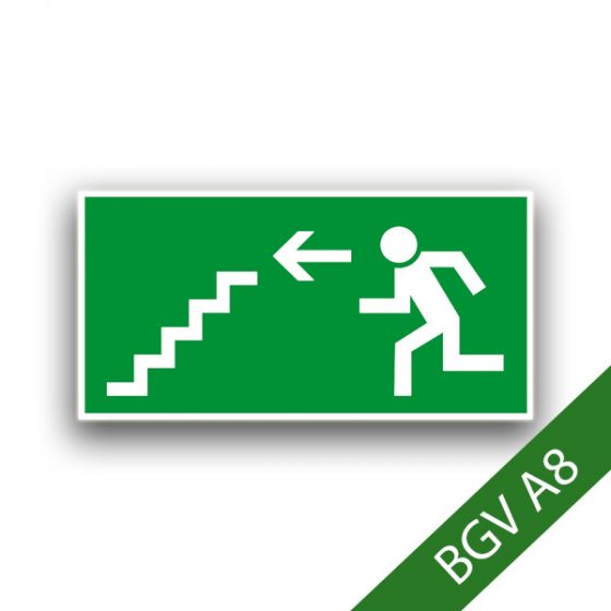 Rettungsweg Treppe abwärts links - Fluchtwegzeichen BGV A8