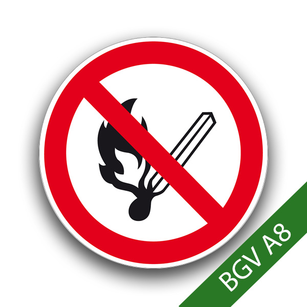 Feuer, offenes Licht und Rauchen verboten III - Verbotszeichen BGV A8 P02
