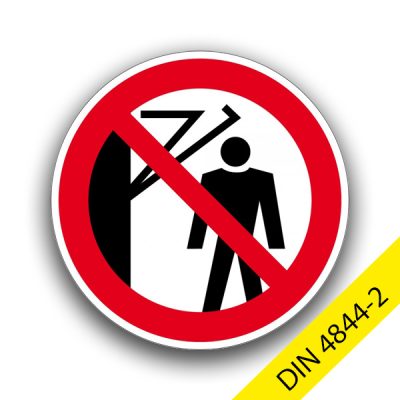 Hinter den Schwenkarm treten verboten - Verbotszeichen DIN4844-2