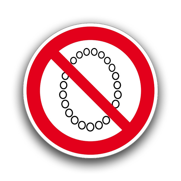 Bedienung mit Halskette verboten - Verbotszeichen