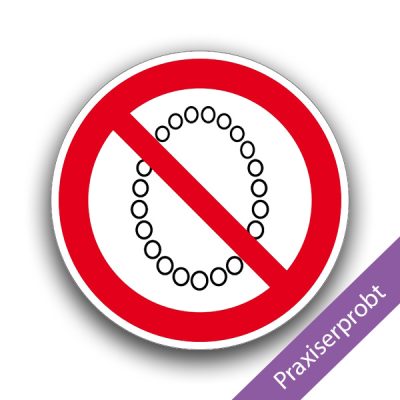Bedienung mit Halskette verboten - Verbotszeichen