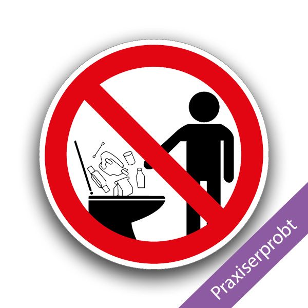 Keine Hygieneartikel in die Toilette werfen - Verbotszeichen