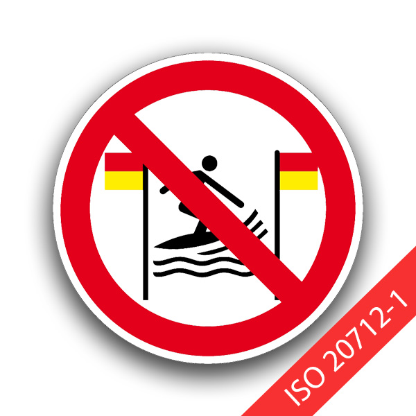 Surfen zwischen den rot-gelben Flaggen verboten - Verbotszeichen WSP017-ISO 20712-1