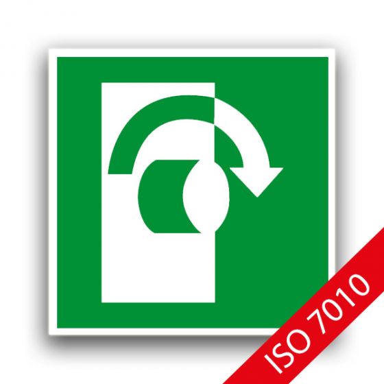 Öffnen im Uhrzeigersinn - Fluchtwegzeichen ISO 7010